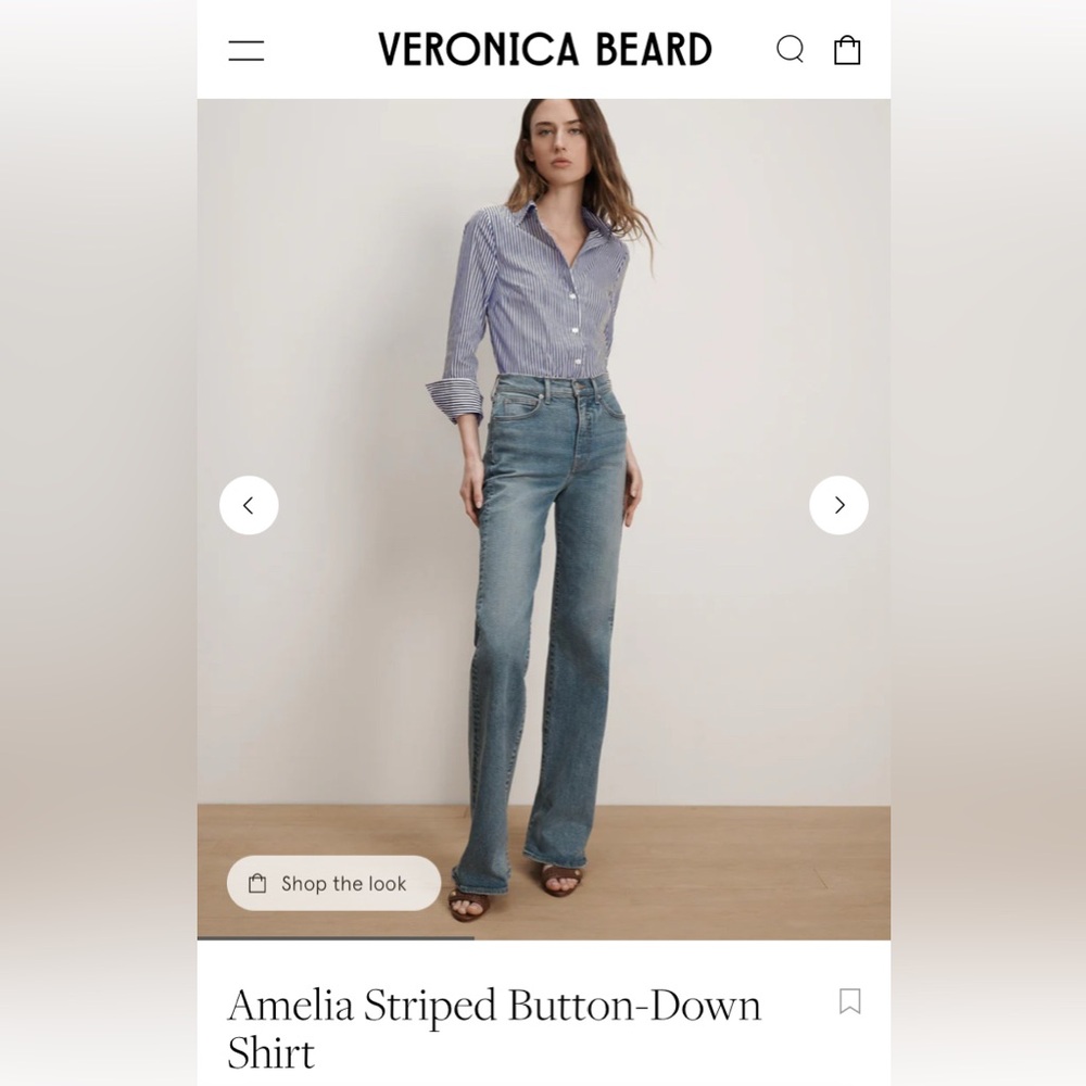 Veronica Beard Amelia Striped Button-Down Shirt Navy and White Stretch-Cotton